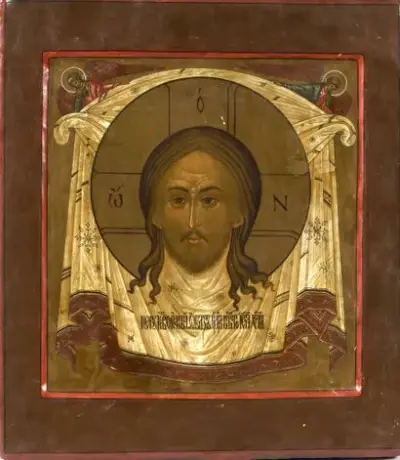 Russie, vers 1800 Icône de la Sainte Face du Christ, dite du Mandylion Tempera… – kavel bij Galerie Moderne, Elsene (Brussel)