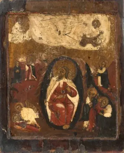 Russie, vers 1900 Icône de la vie du Prophète Élie Tempera sur bois 29… – kavel bij Galerie Moderne, Elsene (Brussel)