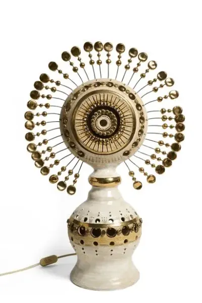 Georges PELLETIER (1938-2024) Lampe de table Soleil Céramique, terre chamottée émaillée et nickel Signée… – kavel bij Galerie Moderne, Elsene (Brussel)