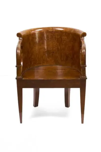 François Honoré Georges JACOB DESMALTER (1770-1841) Fauteuil et accoudoir en plaquage de noyer Incrustation… – kavel bij Galerie Moderne, Elsene (Brussel)