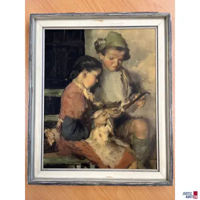 Gemädedruck auf Holz / "Bruder und Schwester" Padua – kavel bij Justiz-Auktion, Augsburg