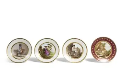 Travail français du XIXe siècle Lot de quatre assiettes en porcelaine de Paris à… – kavel bij Galerie Moderne, Elsene (Brussel)