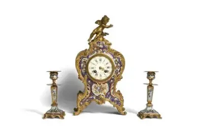 Travail français de la fin du XIXe siècle Garniture de cheminée comprenant une pendule… – kavel bij Galerie Moderne, Elsene (Brussel)