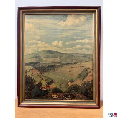 Holzdruck, Motiv: Taunuslandschaft von Hans Thoma – kavel bij Justiz-Auktion, Augsburg