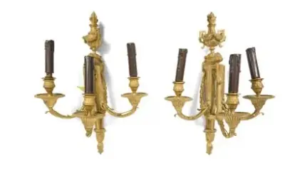 Travail du XIXe siècle Paire d'appliques en bronze doré de style Louis XVI Hauteur:… – kavel bij Galerie Moderne, Elsene (Brussel)