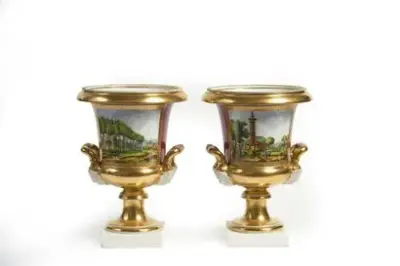 Travail bruxellois du XIXe siècle Paire de vases en porcelaine de Bruxelles à décor… – kavel bij Galerie Moderne, Elsene (Brussel)