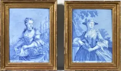 Delft, XVIIIe siècle Le Printemps et L'Automne Rare paire de plaques en faïence L'une… – kavel bij Galerie Moderne, Elsene (Brussel)