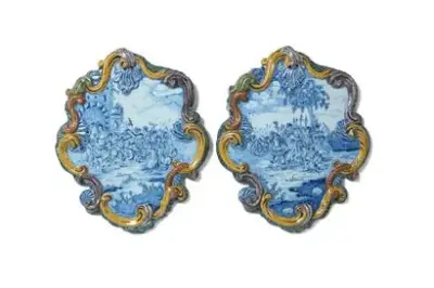 Delft, XVIIIe siècle Paire de plaques en faïence polychrome représentant des scènes religieuses 32… – kavel bij Galerie Moderne, Elsene (Brussel)