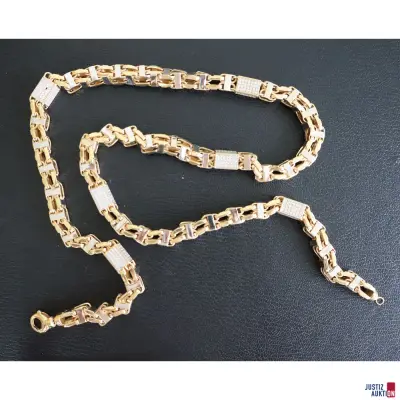 Kette aus Weißgold/Gelbgold mit Zirkonia-Steinen – kavel bij Justiz-Auktion, Aachen