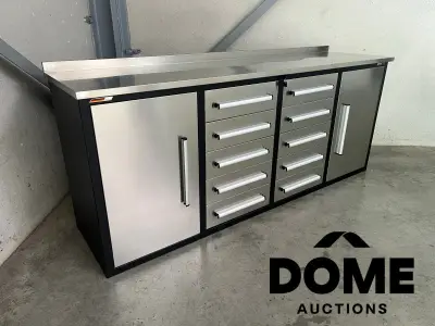 RVS werkbank met 10 laden – kavel bij Dome Auctions, Waasmunster