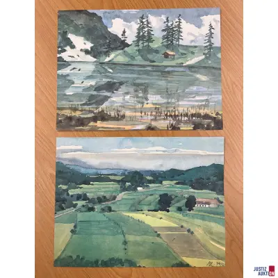 Zwei Drucke / Motiv: Landschaftsaquarell – kavel bij Justiz-Auktion, Augsburg