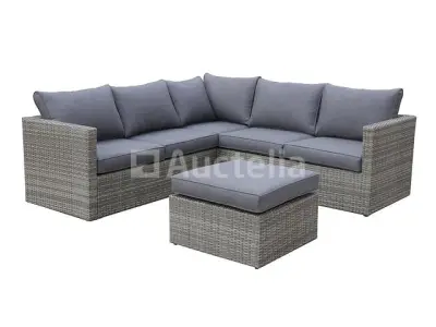 Loungeset 3-delig - Lichtbruin wicker + grijze kussens - Weerbestendig vlechtwerk – kavel bij Auctelia, Tholen