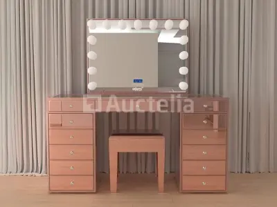 Luxe kaptafel met verlichting - 1500x600x810mm - Hoogglans roze - Incl. krukje – kavel bij Auctelia, Tholen