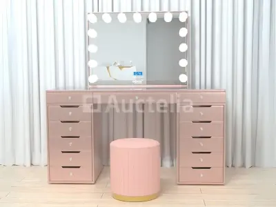 Luxe kaptafel met verlichting - 1500x600x810mm - Roze - Incl. poef – kavel bij Auctelia, Tholen
