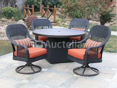 Dining set REDONDA | 5-delig | Wicker | Antraciet wicker + oranje kussens – kavel bij Auctelia, Tholen
