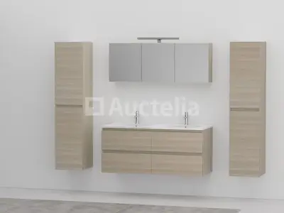 2-persoons badkamermeubel 120 cm licht hout decor - Incl. kranen – kavel bij Auctelia, Tholen