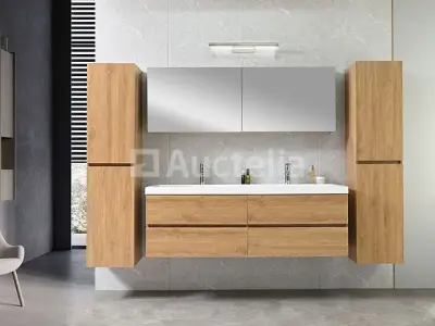 2-persoons badkamermeubel 145 cm licht hout decor - Incl. kranen – kavel bij Auctelia, Tholen