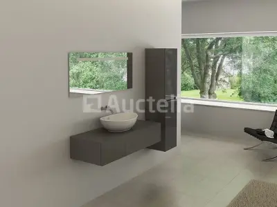 Badkamermeubel BAVENO | 120 cm | Met zijkast | Hoogglans antraciet met witte waskom | Incl. kranen – kavel bij Auctelia, Tholen