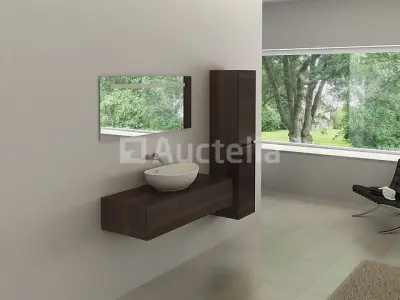 Badkamermeubel BAVENO | 120 cm | Met zijkast | Donker hout decor met witte waskom | Incl. kranen – kavel bij Auctelia, Tholen