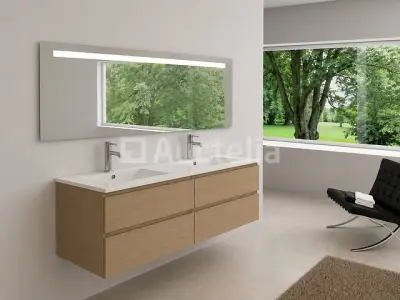 2-persoons badkamermeubel 140 cm licht hout decor - Incl. kranen – kavel bij Auctelia, Tholen
