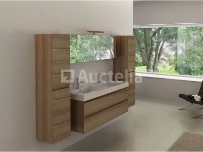Compleet 4-delig Duo-badkamermeubel (140cm) - hout decor - Incl. kranen – kavel bij Auctelia, Tholen