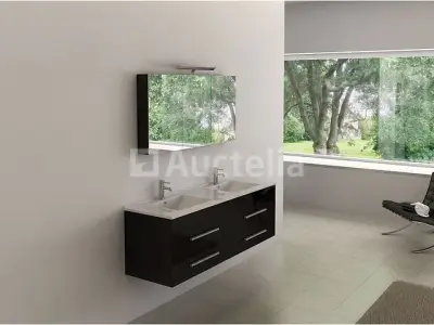 2-persoons badkamermeubel 150 cm hoogglans zwart - Incl. kranen – kavel bij Auctelia, Tholen