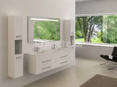 2-persoons badkamermeubel 150 cm hoogglans wit - Incl. kranen – kavel bij Auctelia, Tholen