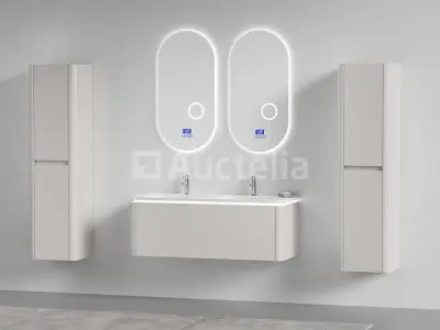 Badkamermeubel 2 persoons 120 cm - Taupe - 2 zijkasten, 2 ovale spiegels – kavel bij Auctelia, Tholen