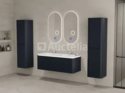 Badkamermeubel 2 persoons 120 cm - Zwart - 2 zijkasten, 2 ovale spiegels – kavel bij Auctelia, Tholen