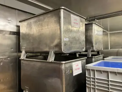 Set of 6 stainless steel bins – kavel bij Dome Auctions, Kingersheim
