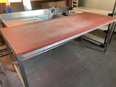 Inox Tafel Met Snijblad 200X88Cm Hoogte – kavel bij Openbare Verkopen, Diksmuide