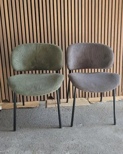 2x stoel in ribbelstof grijs en groen – kavel bij Openbare Verkopen, Pittem