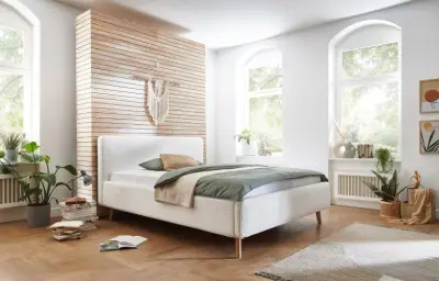 Tweepersoonsbed Dalila 180x200cm teddystof met opbergruimte - wit – kavel bij Openbare Verkopen, Beveren-Leie