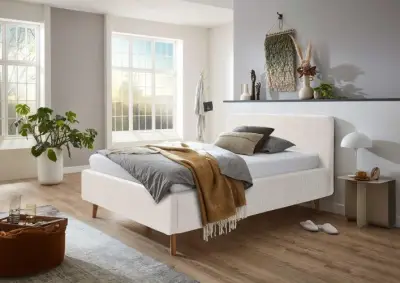 Bed Dalila 140x200cm teddystof met opbergruimte - wit – kavel bij Openbare Verkopen, Beveren-Leie