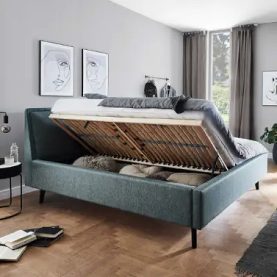 Tweepersoonsbed Estee 180x200 met opbergruimte - blauw/zwart – kavel bij Openbare Verkopen, Beveren-Leie