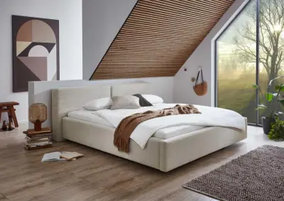 Tweepersoonsbed Kubrik 180 x 200 cm ribfluweel - Beige – kavel bij Openbare Verkopen, Beveren-Leie