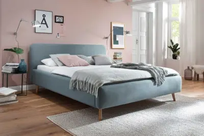 Gestoffeerd bed Tony 160x200 - ijsblauw – kavel bij Openbare Verkopen, Beveren-Leie