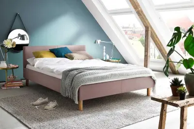 Gestoffeerd bed Amber 140x200 - oudroze – kavel bij Openbare Verkopen, Beveren-Leie