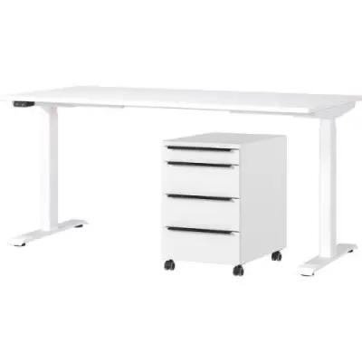 Bureau en ladekast Hermoso | 217x80x72-118cm | elektrisch verstelbaar | Wit – kavel bij Openbare Verkopen, Beveren-Leie