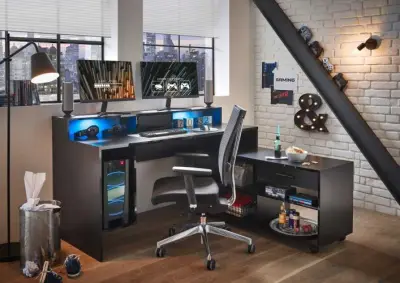 Zwart gaming bureau Tudi met geïntegreerde verlichting – kavel bij Openbare Verkopen, Beveren-Leie