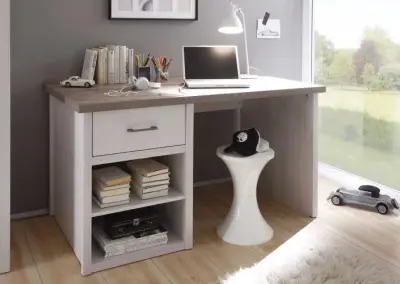 Bureau Larnaca 141cm met 1 lade - wit – kavel bij Openbare Verkopen, Beveren-Leie