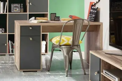 Bureau Moleskin 130 cm met 1 deur & 1 lade - antraciet/old style – kavel bij Openbare Verkopen, Beveren-Leie