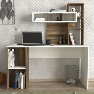 Houten Studiebureau | 100% Melamine Gecoat | 18mm Dik | 140cm Breedte | Wit Notenhout – kavel bij Openbare Verkopen, Beveren-Leie