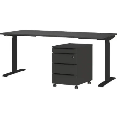 Bureau en ladekast met slot Hermoso | 237x80x72-118cm | elektrisch verstelbaar | Grafiet – kavel bij Openbare Verkopen, Beveren-Leie