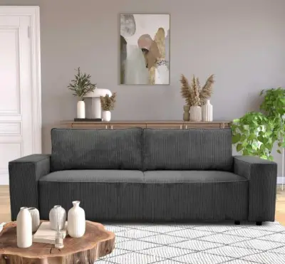 3-zitsbank Josh - 239x86x85cm - met opbergruimte - antraciet ribfluweel – kavel bij Openbare Verkopen, Beveren-Leie