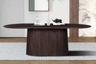 Miguel Ovale Eettafel 230cm Donkerbruin | Massief Mango Hout Structuur en Bovenblad – kavel bij Openbare Verkopen, Beveren-Leie