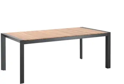 Tuintafel August Gescova - zwart aluminium en teak - 202x100 cm - Bruin/Zwart – kavel bij Openbare Verkopen, Beveren-Leie