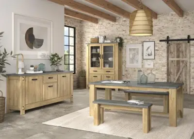 Verlengbare eettafel Louane 192x97cm, excl verlengstuk - eik/beton – kavel bij Openbare Verkopen, Beveren-Leie