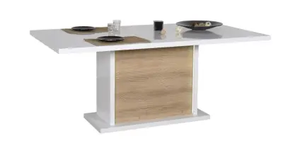 Verlengbare eettafel Kaia 180/225x100 - hoogglans wit/eik – kavel bij Openbare Verkopen, Beveren-Leie