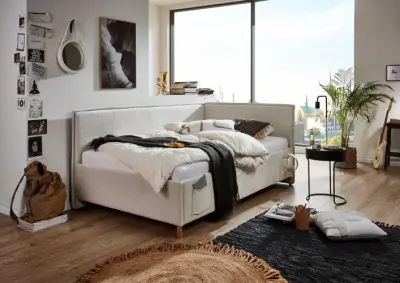 Kofferbed Ollie | Met rugleuning | 90 x 200 cm | Beigekleurig design – kavel bij Openbare Verkopen, Beveren-Leie